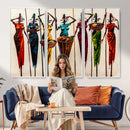 African Folk Art Canvas Wall Art, Colorful African Women Village Painting Print, Tribal Ethnic Home Decor, Vibrant African Art, Living Room