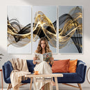Black and Gold Abstract Wall Art, Modern Wave Canvas Print, Elegant Flowing Smoke Art, Luxury Living Room Decor by MyGreatCanvas | Canvas Wall Art Prints | Photo Prints & Wall Decor