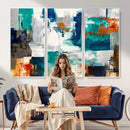 Blue Teal Abstract Canvas Wall Art, Modern Textured Painting Print, Navy Orange White Contemporary Art, Neutral Living Room Decor, Office Art by MyGreatCanvas | Canvas Wall Art Prints | Photo Prints & Wall Decor