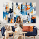 Blue Teal Abstract Canvas Wall Art, Modern Textured Painting Print, Navy Orange White Contemporary Art, Neutral Living Room Decor, Office Art by MyGreatCanvas | Canvas Wall Art Prints | Photo Prints & Wall Decor