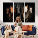 Horse Wall Art Canvas Print, Wild Horses Portrait Photography, Dramatic Equestrian Decor, Black Brown White Horse Herd, Rustic Ranch Art