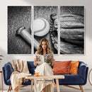 Vintage Baseball Glove and Bat Sports Wall Art Canvas,