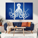 Large 3-Panel Blue Octopus Canvas Wall Art | Coastal Marine by MyGreatCanvas | Canvas Wall Art Prints | Photo Prints & Wall Decor