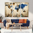 World Map Canvas Print – Vintage Blue and Gold World Map