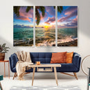 Framed Tropical Sunset Art Canvas Print