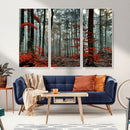 Autumn Forest Wall Art – Enchanting Red Leaves Canvas Print,