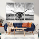 Longhorn Black and White Wall Art – Rustic Western Bull