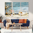 Seashells on Rustic Wooden Background, Seashells Wall Art