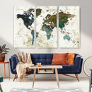 Vintage World Map Wall Art Canvas Print, Framed Rustic Earth