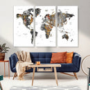 Modern Metallic World Map Canvas Wall Art – Framed