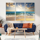Golden Sunset Beach Triptych Canvas Wall Art for Living Room