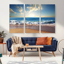 Serene Ocean Sunset Canvas Wall Art - Beach Waves at Sunset,