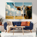 Longhorn in the Prairie - Stunning Ranch-Style Triptych Wall