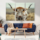 Texas Cow Longhorn Wall Art Canvas Print for Farm House Wall