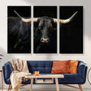 Black Bull Wall Art – Majestic Longhorn Canvas Print with