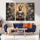 Golden Buddha Wall Art Canvas Print | Zen Meditation Floral