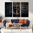 3 Panel Grunge Abstract Anchor Wall Art Canvas Print Set