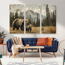Rustic Grizzly 399 Bear Family Wall Art Canvas Print