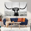 Longhorn Bull Canvas Print | Rustic Farmhouse Wall Art |