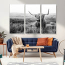 Scottish Highland Cow Wall Art | Black and White Canvas
