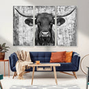 Abstract Longhorn Bull Wall Art Canvas Print - Rustic Texas