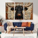 Rustic Texas Artwork Wall Art Canvas Print - Abstract Cow