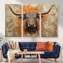 Abstract Cow Longhorn Bull Wall Art Canvas Print - Rustic