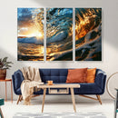 Ocean Wave at Sunset Canvas Wall Art – Vibrant Coastal Beach