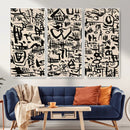 Abstract Love and Chaos Canvas Print, Black Symbols on Beige