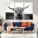 Highland Cow Wall Art | Black and White Farmhouse Decor |