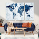 Modern Blue World Map Canvas Print – Framed Wall Art,