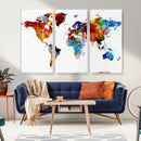 Colorful World Map Canvas Wall Art Print, Contemporary