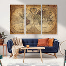 Vintage World Map Wall Art Canvas – Antique Style Push Pin
