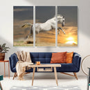 Large Wall Art Canvas Print – White Jumping Horse Sunset