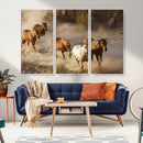 Large Wall Art 5 Horses Running on Sand Canvas Print
