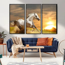 Large Wall Art Galloping White Horse at Sunset Canvas Print
