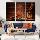 Whiskey and Cigar Wall Art Canvas | 3 Panel Bar Room Decor by MyGreatCanvas | Canvas Wall Art Prints | Photo Prints & Wall Decor