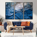 Navy Blue Canvas Art Abstract Print – Elegant Triptych