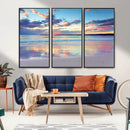 Tranquil Pastel Sunset Beach Triptych Canvas Art, Soothing