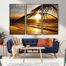 Golden Tropical Beach Sunset Canvas Triptych, Coastal Palm by MyGreatCanvas | Canvas Wall Art Prints | Photo Prints & Wall Decor