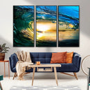 Ocean Wave at Sunset Canvas Art, Large Wall Print of Vibrant