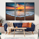 Sunset Beach Canvas Wall Art – Colorful Ocean Waves Triptych