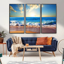 Tropical Beach Sunset Canvas Art, Ocean Waves and Sandy