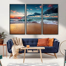 Sunset on Beach Wall Art Ocean Beach Canvas Print