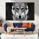 Black and White Wild Wolf Wall Art Canvas Print