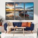 Small Boat At The Beach Sunset Wall Art, Boat Sunset Wall