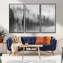 Foggy Misty Forest Canvas Wall Art – Black and White