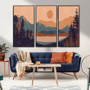 Modern Boho Sunset Canvas Print, Mountain Landscape Triptych
