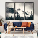 Forest Mountain Print - Black and White Canvas Wall Art with