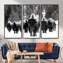 Bison Herd in Snow Wall Art Canvas Print | Rustic Western